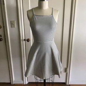 White and black pinstriped Skater Dress